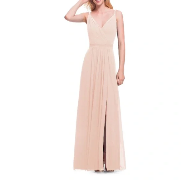 #Levkoff Surplice Neck Chiffon A-Line Gown in Petal Pink at Nordstrom, Size 16